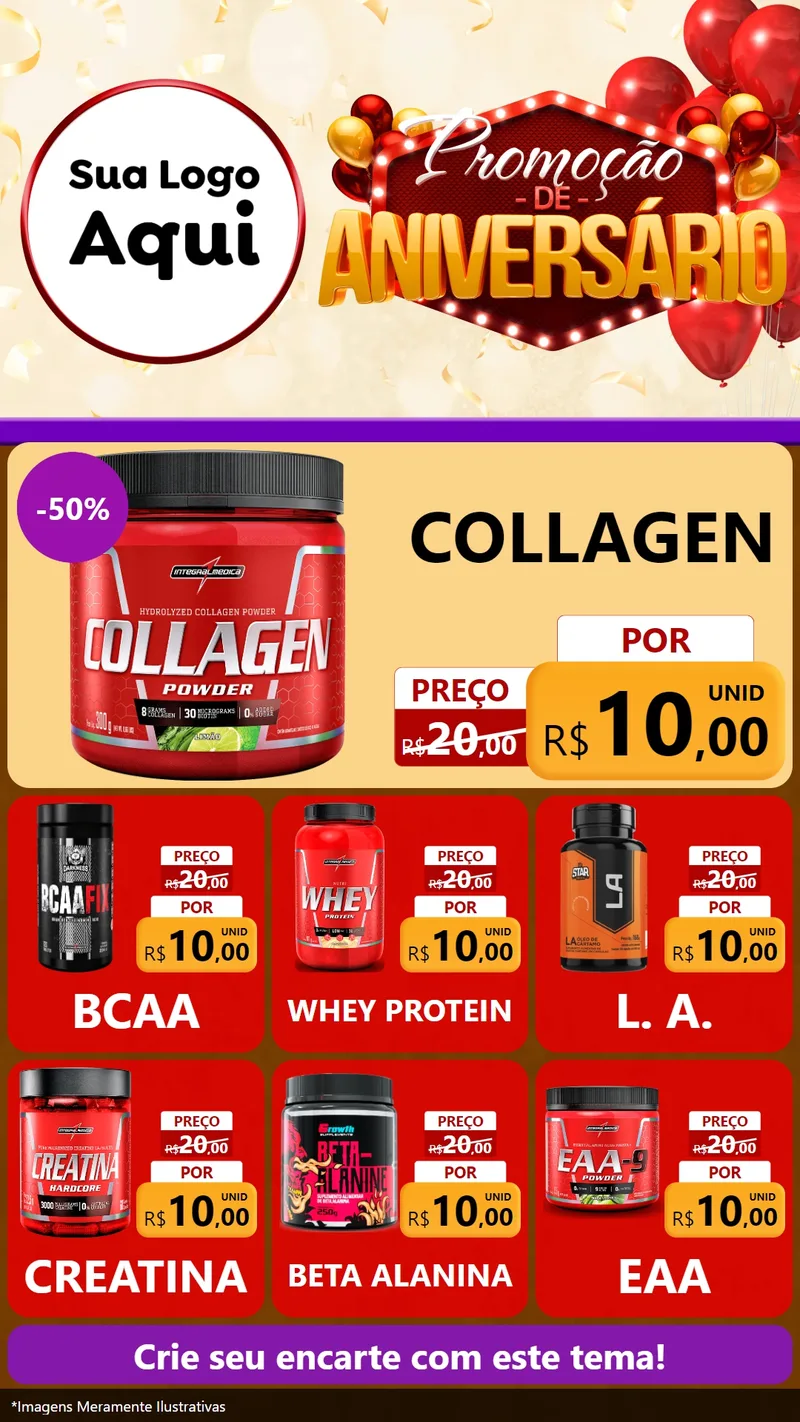 Modelo de Rede Social para Stories com o tema Promoção de Aniversário para Suplementos alimentares