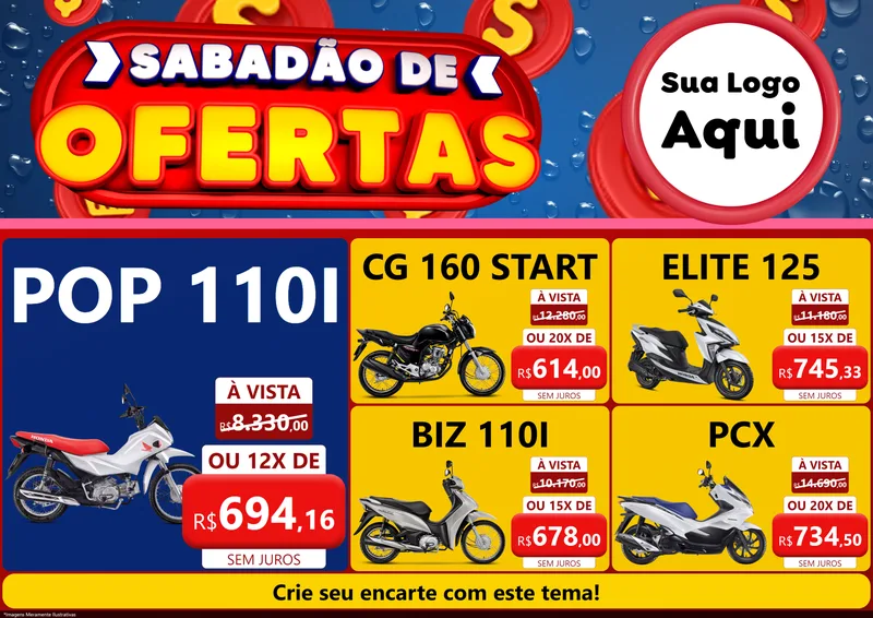 Modelo de Encarte para Encarte A4 Horizontal com o tema Sabadão de Ofertas para Concessionaria de Motos