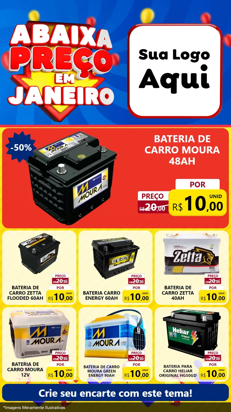 Modelo de Rede Social para Stories com o tema Abaixa Preço em Janeiro para Baterias Elétricas