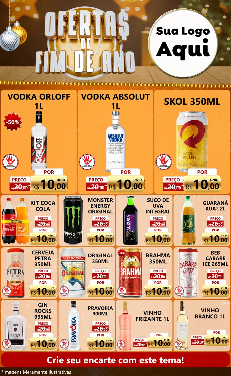 Modelo de Encarte para Encarte Grande com o tema Ofertas de Fim de Ano para Distribuidora de bebidas