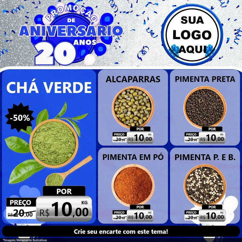 Modelo de Rede Social para Feed Facebook com o tema Promoção de Aniversário - 20 Anos para Produtos Naturais