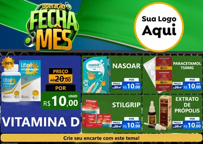 Modelo de Encarte para Encarte A4 Horizontal com o tema Operação Fecha Mês para Farmácia