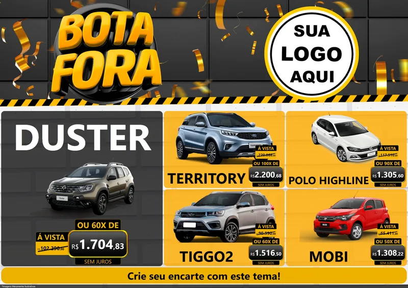 Modelo de Encarte para Encarte A4 Horizontal com o tema Bota Fora para Concessionaria de Carros