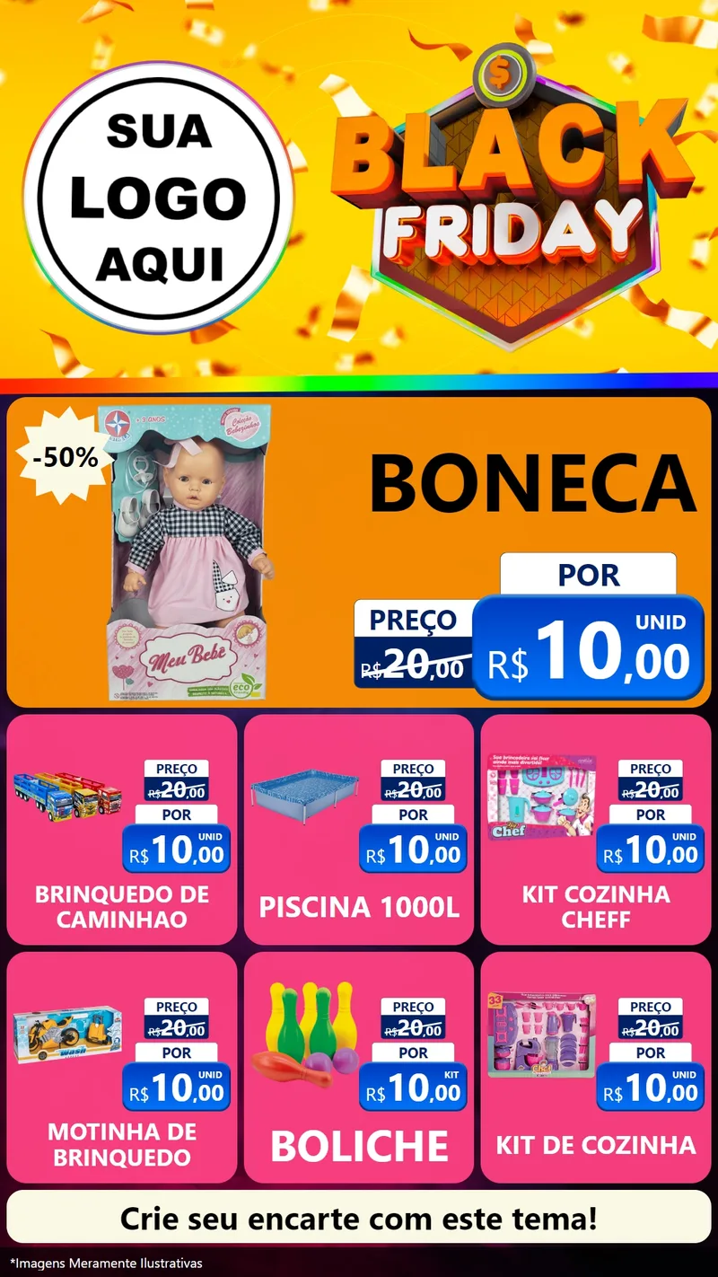 Modelo de Rede Social para Stories com o tema Black Friday para Brinquedos