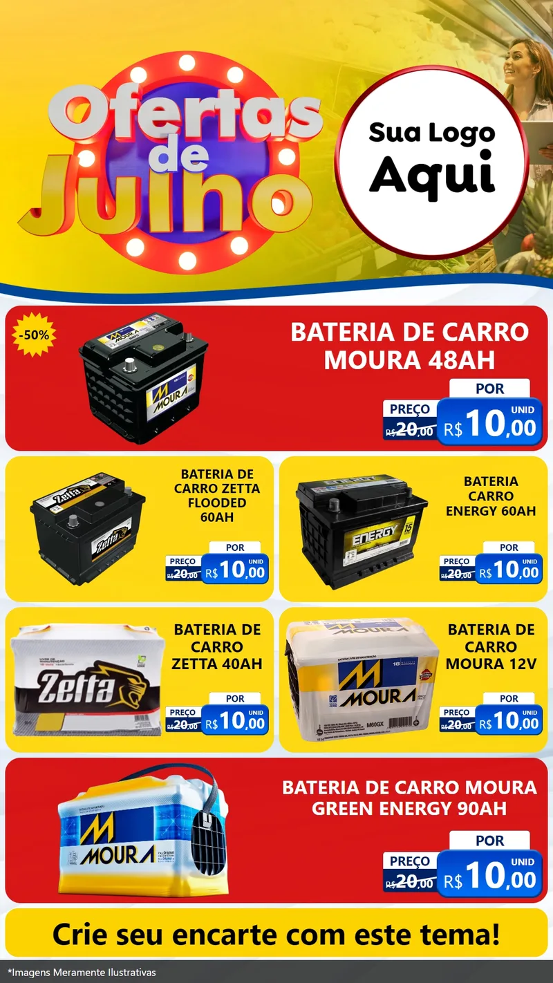 Modelo de TV para TV Vertical com o tema Ofertas de Julho para Baterias Elétricas