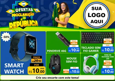 Modelo de Encarte para Encarte A4 Horizontal com o tema Ofertas Proclamação da República para Informática