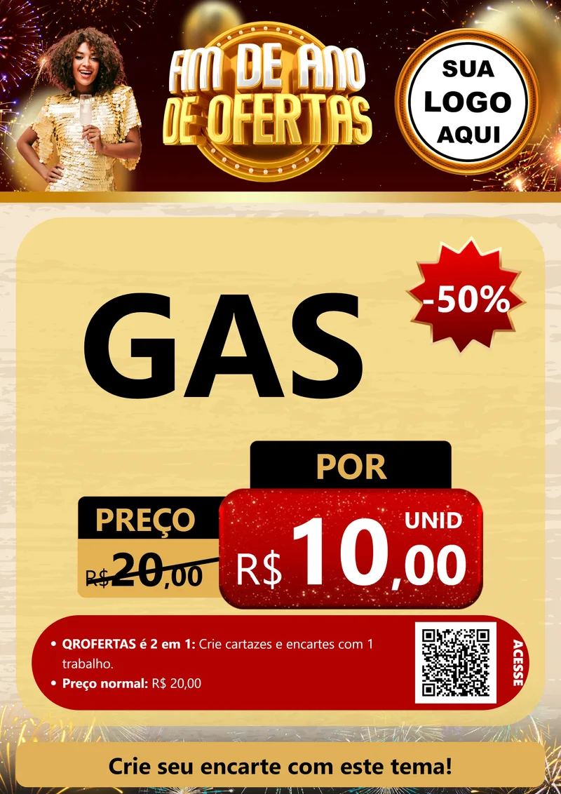 Modelo de Cartaz para Cartaz A4 Vertical com o tema Fim de Ano de Ofertas para Água e gás