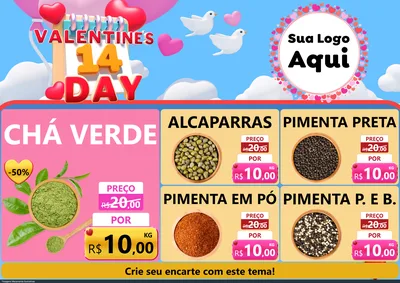 Modelo de Encarte para Encarte A4 Horizontal com o tema Valentine's Day para Produtos Naturais