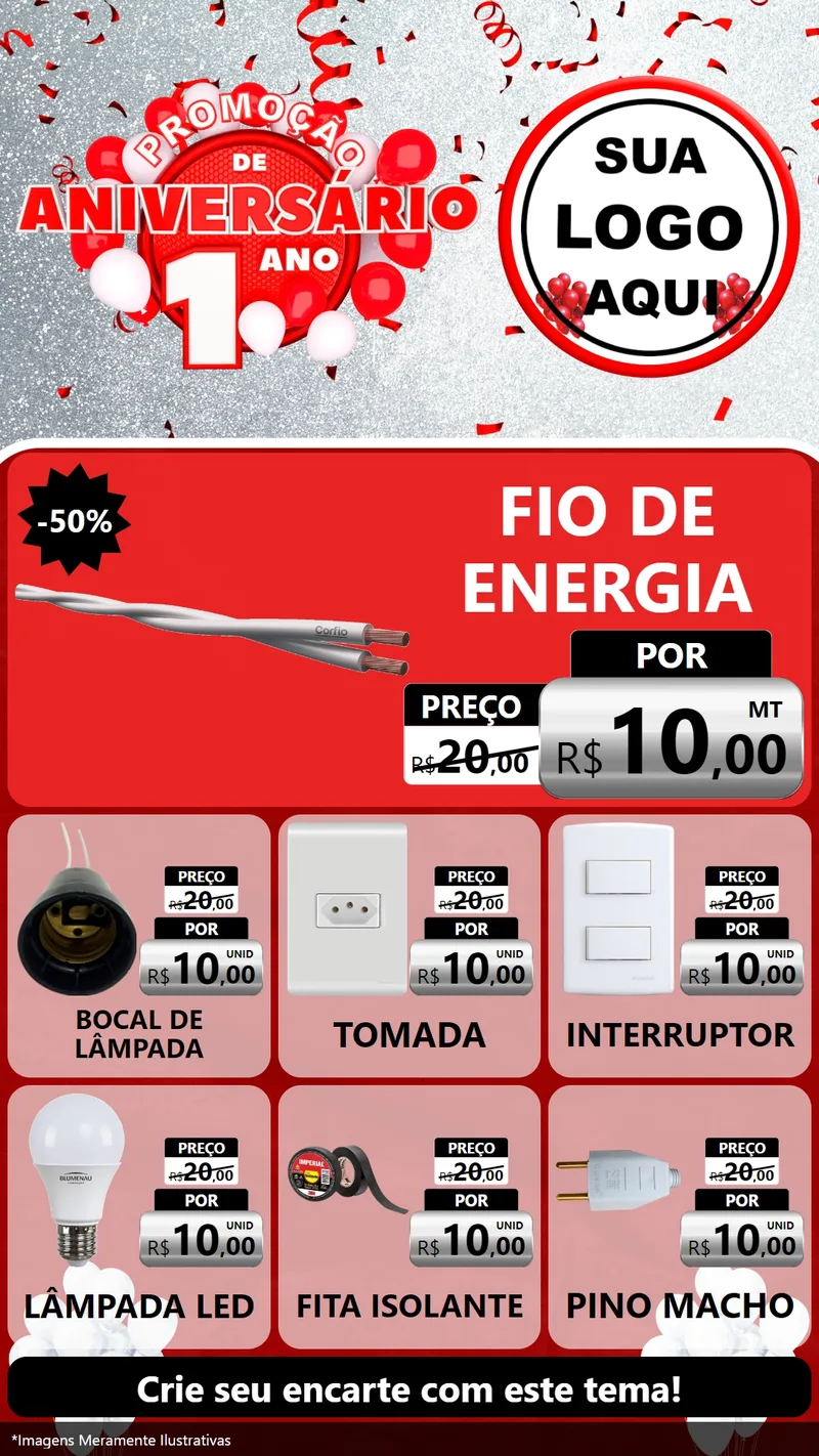 Modelo de Rede Social para Stories com o tema Promoção de Aniversário - 1 Ano para Materiais Elétricos