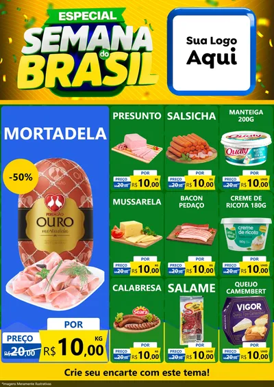 Modelo de Encarte para Encarte A4 Vertical com o tema Especial Semana do Brasil para Frios e Laticínios
