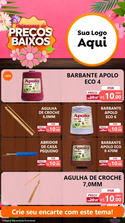 Modelo de TV para TV Vertical com o tema Primavera de Preços Baixos para Armarinho e Aviamentos