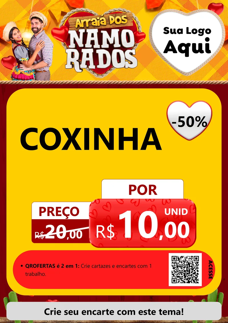 Modelo de Cartaz para Cartaz A4 Vertical com o tema Arraiá dos Namorados para Salgadaria