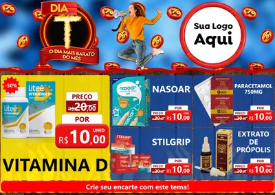 Modelo de Encarte para Encarte A4 Horizontal com o tema Dia T - O Dia Mais Barato Do Mês para Farmácia