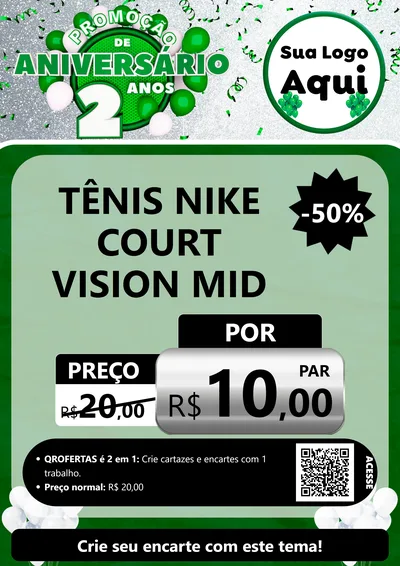 Modelo de Cartaz para Cartaz A4 Vertical com o tema Promoção de Aniversário - 2 Anos para Calçados