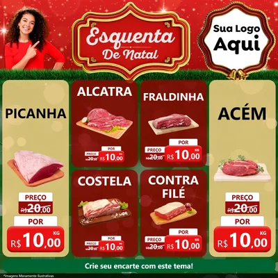 Modelo de Rede Social para Feed Facebook com o tema Esquenta de Natal para Açougue