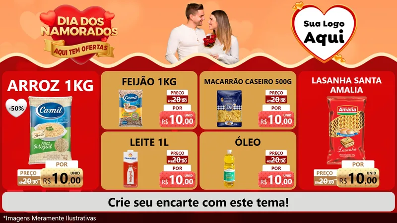 Modelo de TV para TV Horizontal com o tema Dia dos Namorados - Aqui Tem Ofertas para Supermercado