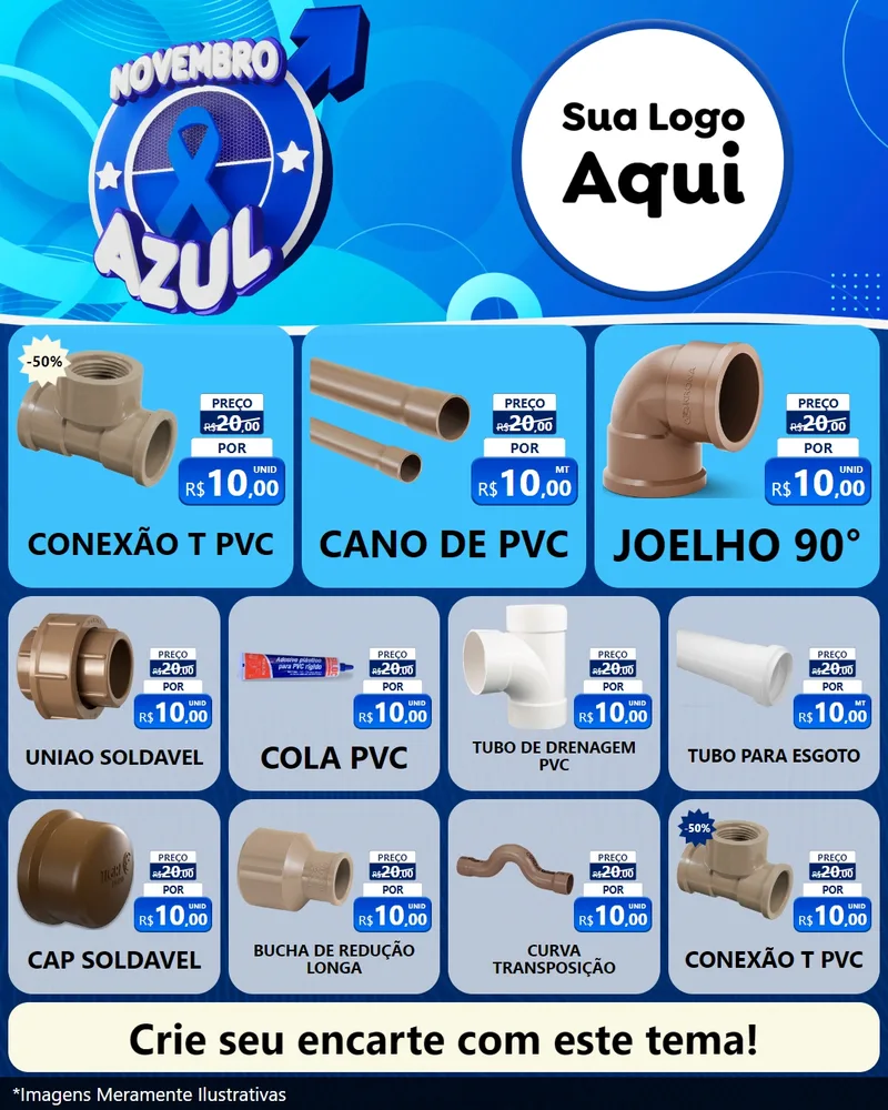 Modelo de Rede Social para Feed Instagram com o tema Novembro Azul para Tubos e conexões