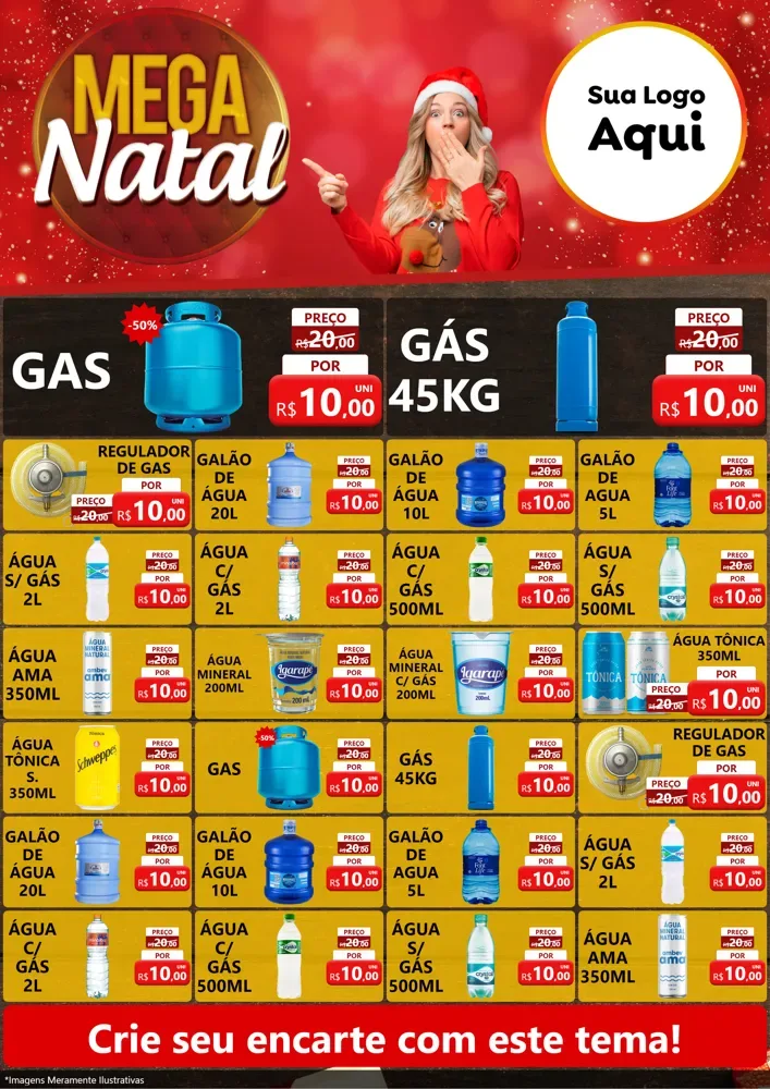 Modelo de Encarte para Encarte A4 Vertical com o tema Mega Natal para Água e gás