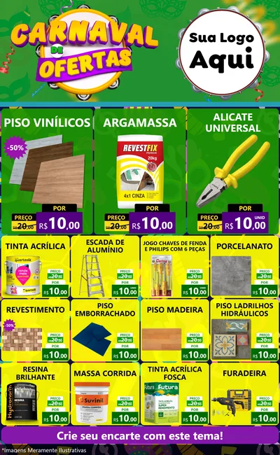 Modelo de Encarte para Encarte Grande com o tema Carnaval de Ofertas para Material para Construção