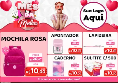 Modelo de Encarte para Encarte A4 Horizontal com o tema Mês da Mulher para Papelaria
