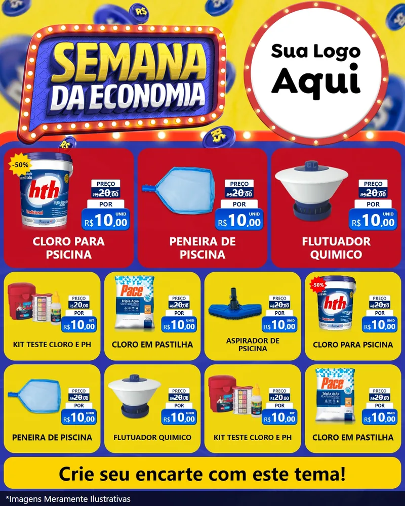 Modelo de Rede Social para Feed Instagram com o tema Semana da Economia para Produtos para Piscina