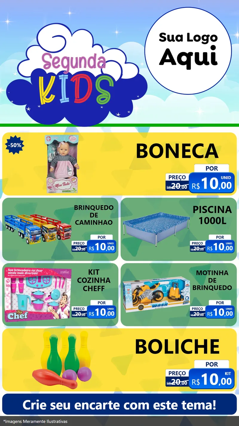 Modelo de TV para TV Vertical com o tema Segunda Kids para Brinquedos