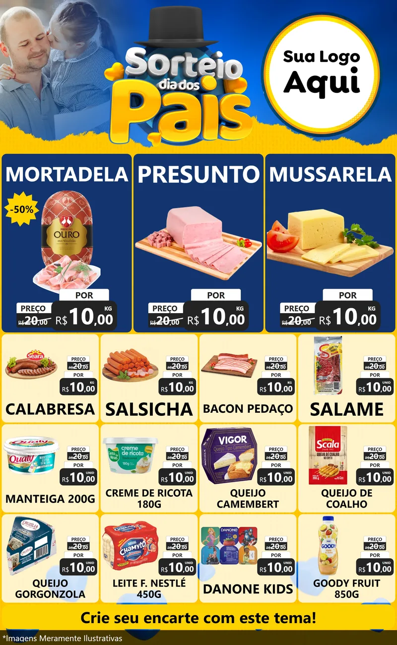 Modelo de Encarte para Encarte Grande com o tema Sorteio Dia Dos Pais para Frios e Laticínios