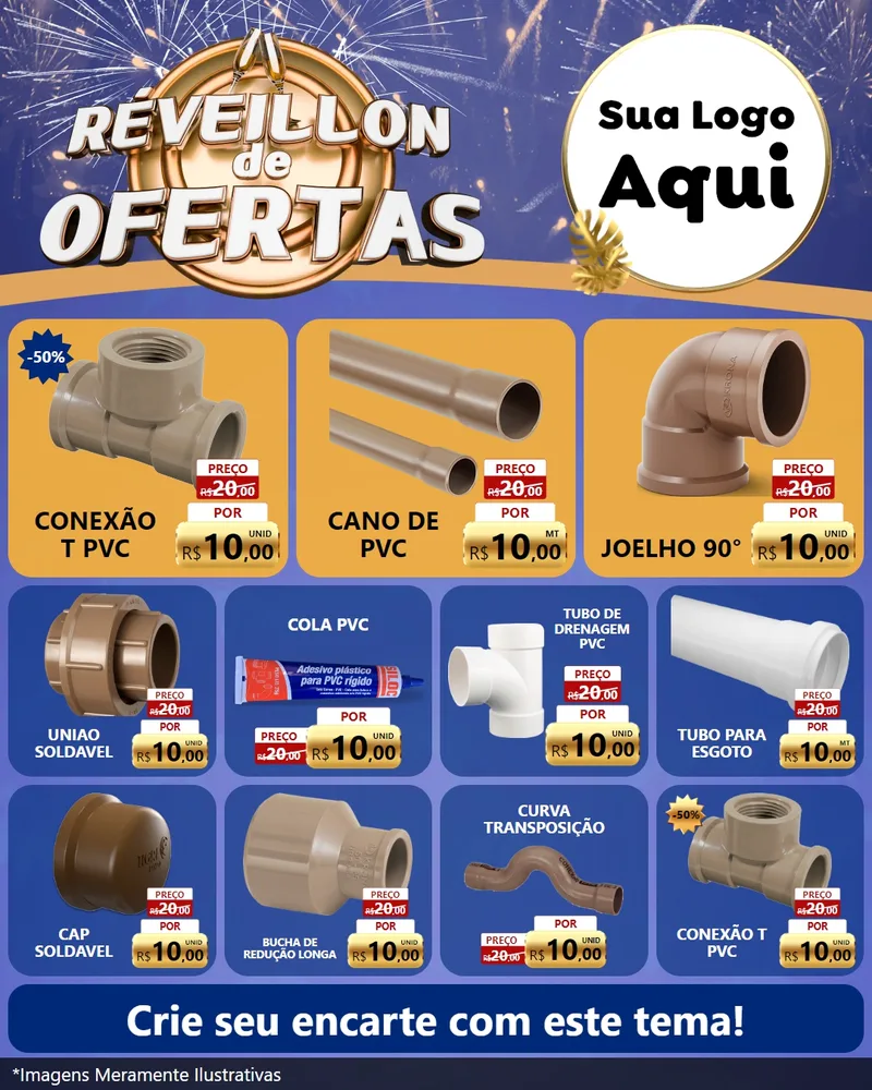Modelo de Rede Social para Feed Instagram com o tema Réveillon de Ofertas para Tubos e conexões