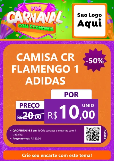 Modelo de Cartaz para Cartaz A4 Vertical com o tema Pré-Carnaval Com Economia para Roupas e acessórios