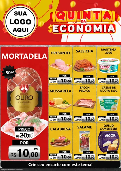 Modelo de Encarte para Encarte A4 Vertical com o tema Quinta da Economia para Frios e Laticínios