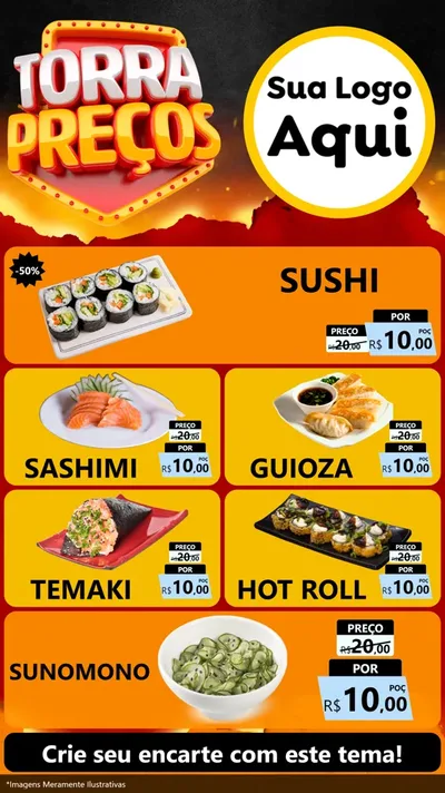 Modelo de TV para TV Vertical com o tema Torra Preços para Comida japonesa