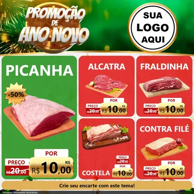 Modelo de Rede Social para Feed Facebook com o tema Promoção de Ano Novo para Açougue