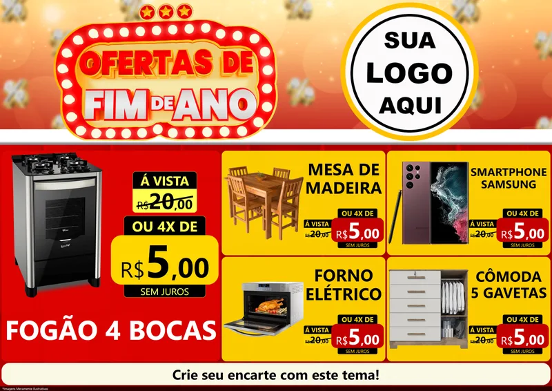 Modelo de Encarte para Encarte A4 Horizontal com o tema Ofertas de Fim de Ano para Móveis e Eletro