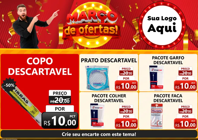 Modelo de Encarte para Encarte A4 Horizontal com o tema Março de Ofertas! para Embalagens