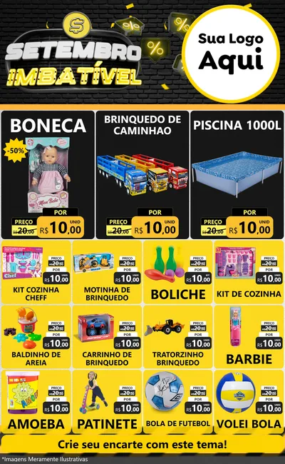 Modelo de Encarte para Encarte Grande com o tema Setembro Imbatível para Brinquedos