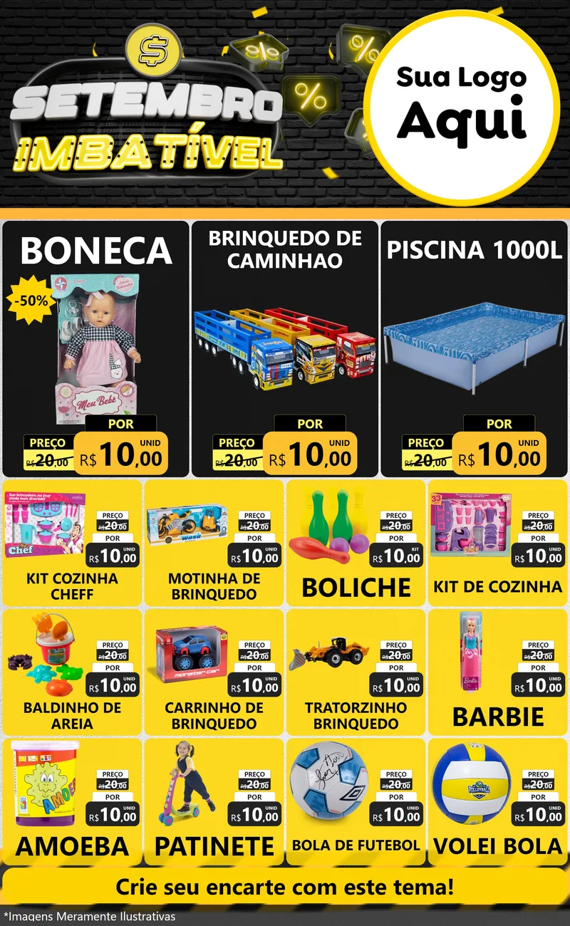Modelo de Encarte para Encarte Grande com o tema Setembro Imbatível para Brinquedos