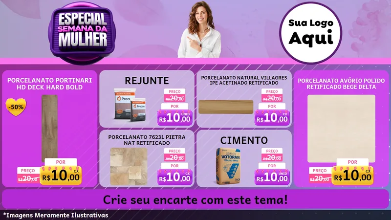 Modelo de TV para TV Horizontal com o tema Especial Semana da Mulher para Pisos e revestimentos