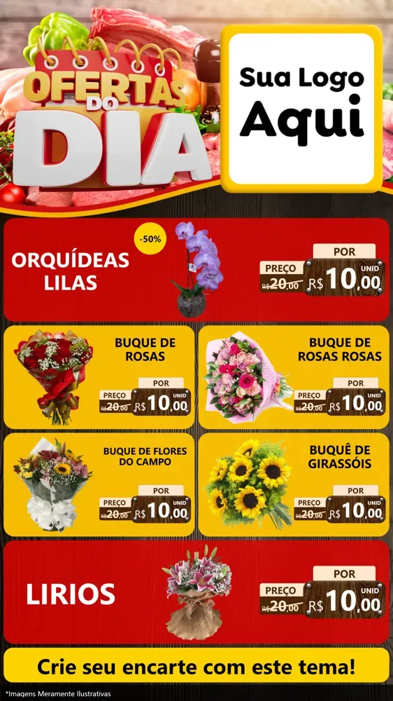 Modelo de TV para TV Vertical com o tema Ofertas do Dia para Floricultura e jardim