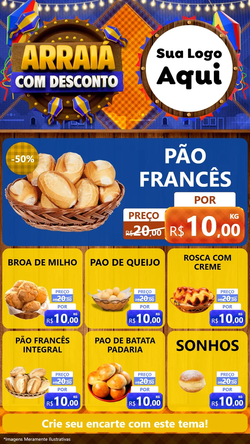Modelo de Rede Social para Stories com o tema Arraiá Com Desconto para Padaria
