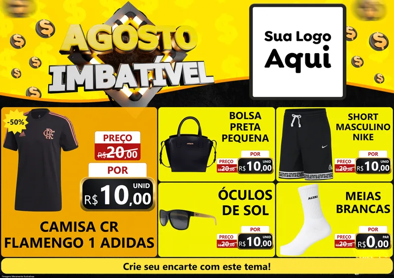 Modelo de Encarte para Encarte A4 Horizontal com o tema Agosto Imbatível para Roupas e acessórios
