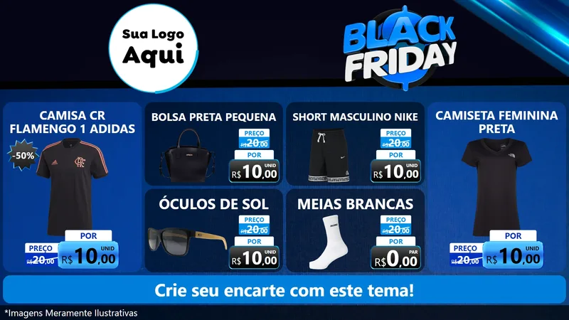 Modelo de TV para TV Horizontal com o tema Black Friday para Roupas e acessórios