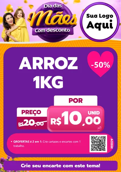 Modelo de Cartaz para Cartaz A4 Vertical com o tema Dia das Mães com Desconto para Supermercado