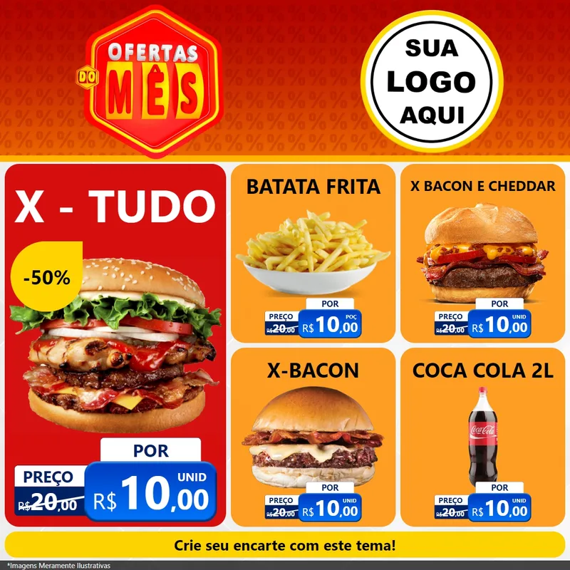 Modelo de Rede Social para Feed Facebook com o tema Ofertas do Mês para Hamburgueria