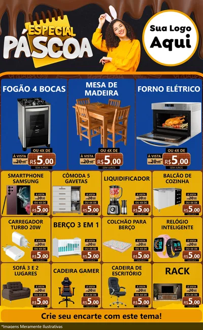 Modelo de Encarte para Encarte Grande com o tema Especial Páscoa para Móveis e Eletro
