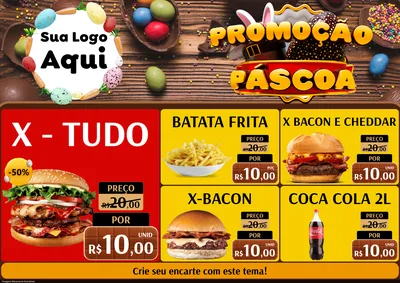 Modelo de Encarte para Encarte A4 Horizontal com o tema Promoção Páscoa para Hamburgueria