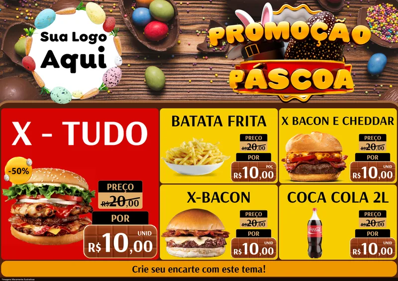 Modelo de Encarte para Encarte A4 Horizontal com o tema Promoção Páscoa para Hamburgueria