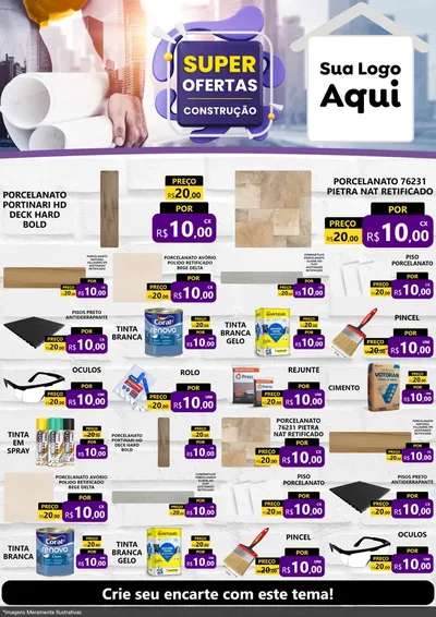 Modelo de Encarte para Encarte A4 Vertical com o tema Super Ofertas - Construção para Pisos e revestimentos