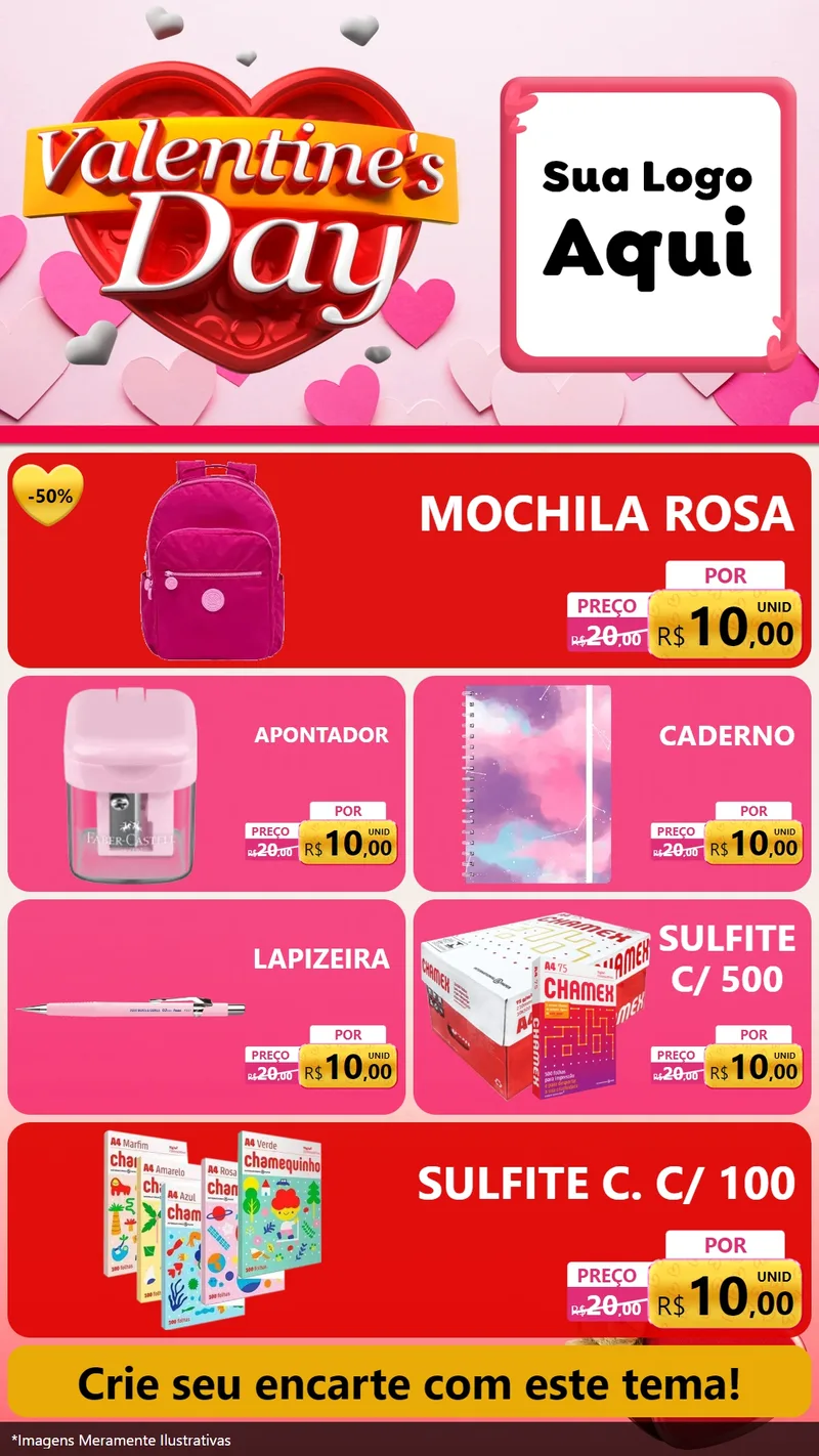 Modelo de TV para TV Vertical com o tema Valentine's Day para Papelaria