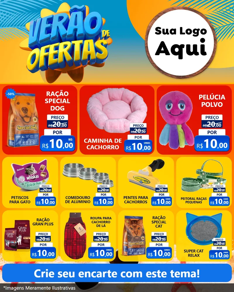Modelo de Rede Social para Feed Instagram com o tema Verão de Ofertas para Pet Shop