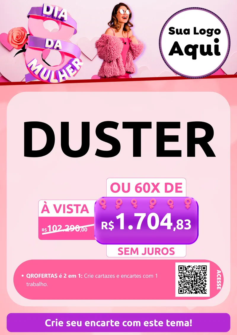 Modelo de Cartaz para Cartaz A4 Vertical com o tema Dia da Mulher para Concessionaria de Carros